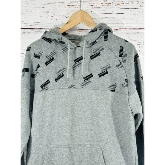 Puma Hoodie Hooded Sweatshirt Mens Medium Gray Kangaroo Pocket Heavy Warm Logo - Picture 5 of 10